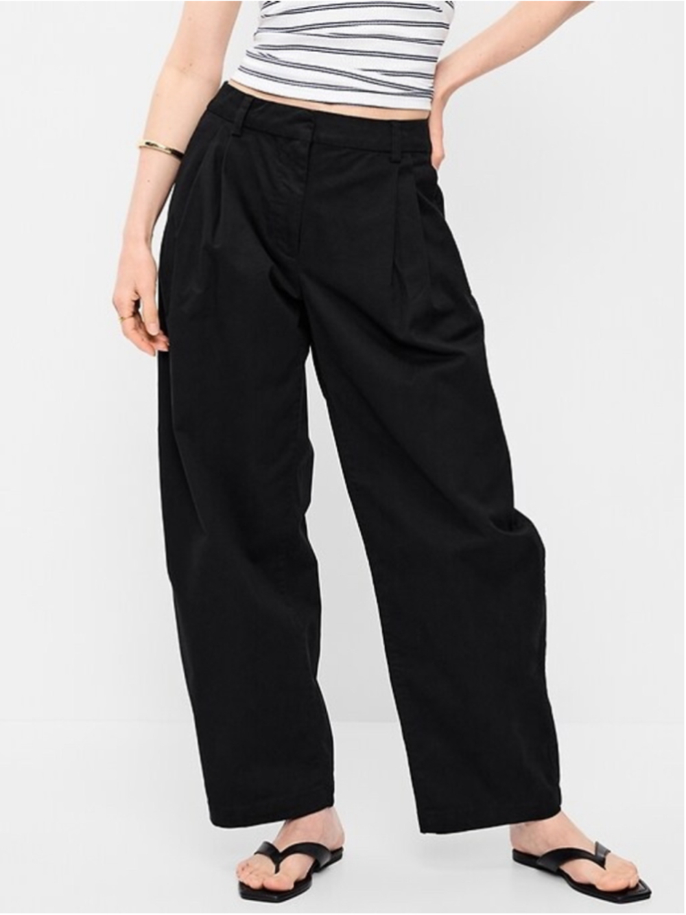 Black Twill Barrel Leg Trousers High Rise Old Navy Wide Leg Pants Officewear